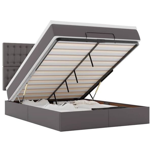 vidaXL Ottoman-Bett mit Matratze & LEDs Grau 140x200 cm Kunstleder