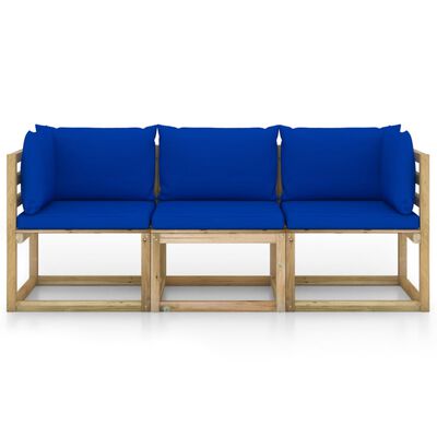 vidaXL 3-Sitzer-Gartensofa mit Blauen Kissen