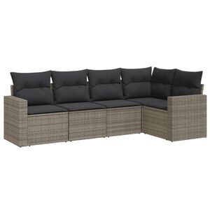 vidaXL 5-tlg. Garten-Sofagarnitur mit Kissen Grau Poly Rattan