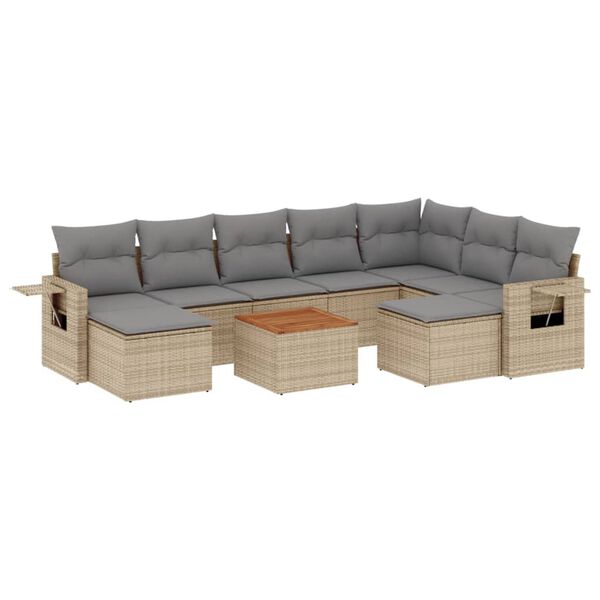vidaXL 10-tlg. Garten-Sofagarnitur mit Kissen Beige Poly Rattan