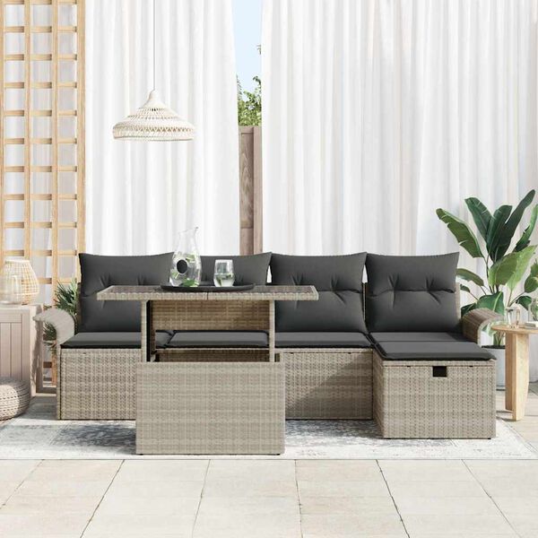 vidaXL Garten-Sofa-Set mit Kissen 6 pcs Hellgrau Poly Rattan