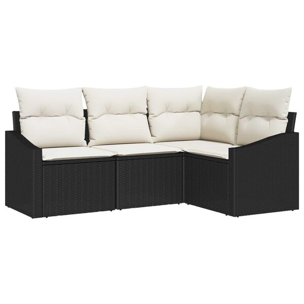 vidaXL Gartensofa-set mit Kissen 4 pcs Schwarz und Wei&szlig; Poly-Rattan