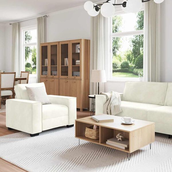 vidaXL 3-tlg. Sofagarnitur mit Kissen Creme Samt