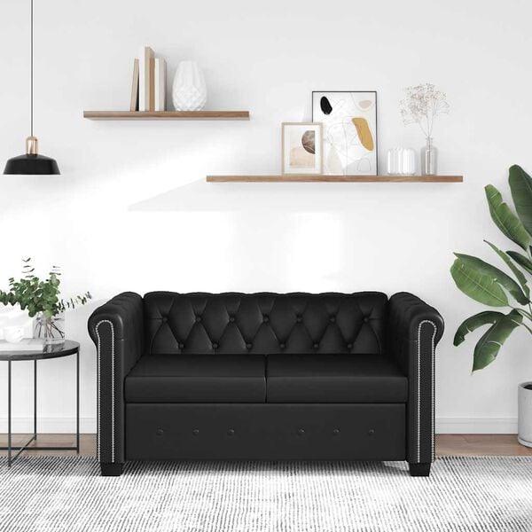 vidaXL Chesterfield-Sofa 2-Sitzer Kunstleder Schwarz