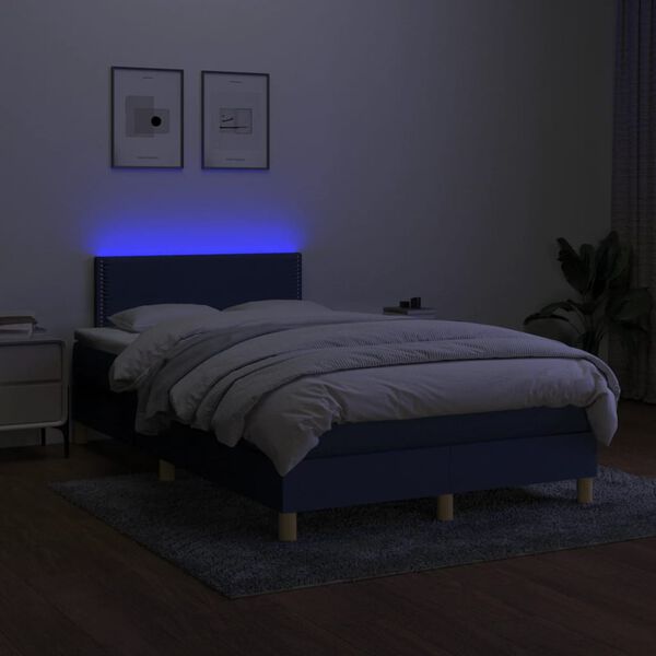 vidaXL Boxspringbett mit Matratze & LED Blau 120x190 cm Stoff