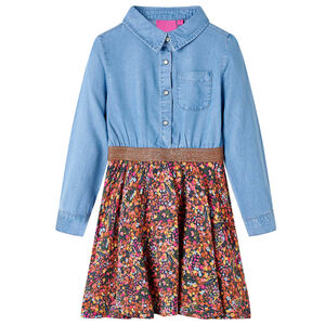 Kinderkleid mit Langen &Auml;rmeln Marineblau und Jeansblau 116