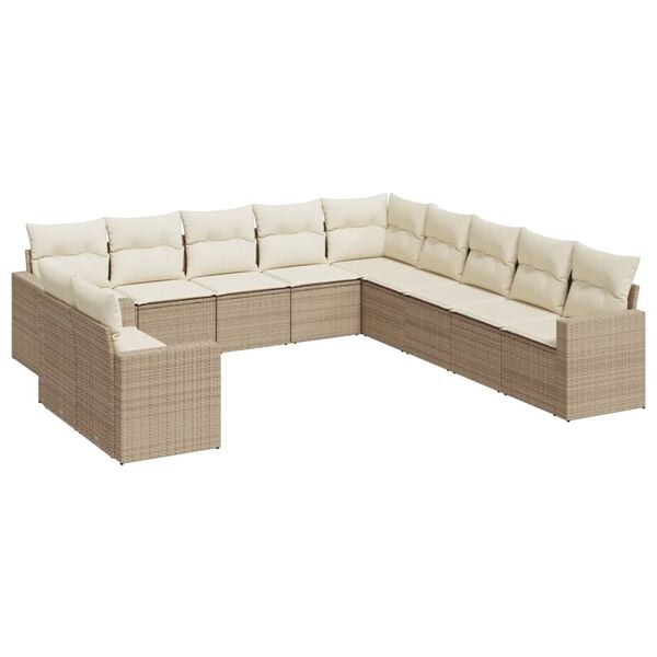 vidaXL 11-tlg. Garten-Sofagarnitur mit Kissen Beige Poly Rattan