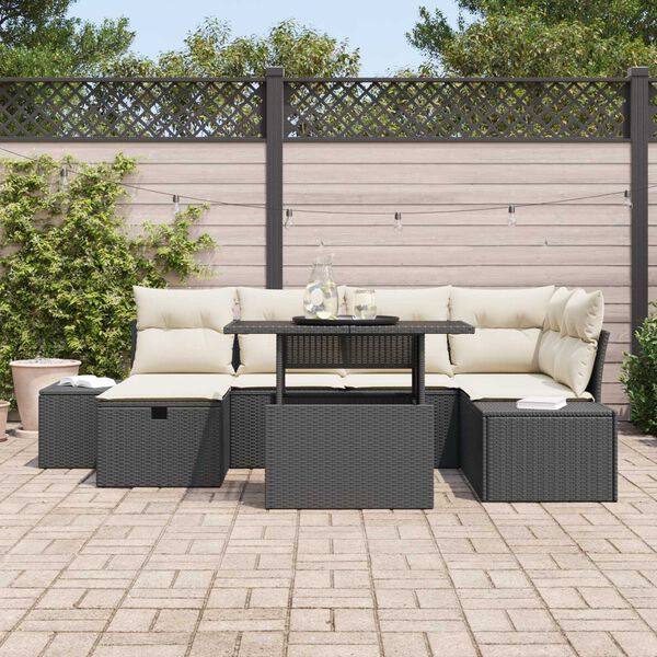 vidaXL Garten-Sofa-Set 7 pcs Schwarz Poly-Rattan