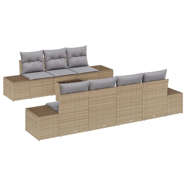 vidaXL Garten-Sofa-Set mit Kissen 8 pcs Beige Poly-Rattan