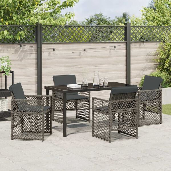 vidaXL Garten Essgruppe 5 pcs Grau Poly-Rattan