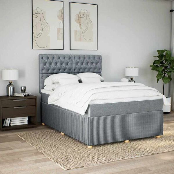 vidaXL Boxspringbett mit Matratze Hellgrau 160x200 cm Stoff