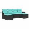 vidaXL Gartensofa-set mit Kissen 6 pcs Schwarz und T&uuml;rkis Poly-Rattan