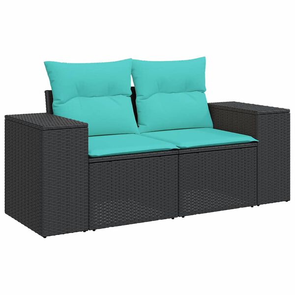 vidaXL 7-tlg. Garten-Sofagarnitur mit Kissen Schwarz Poly Rattan