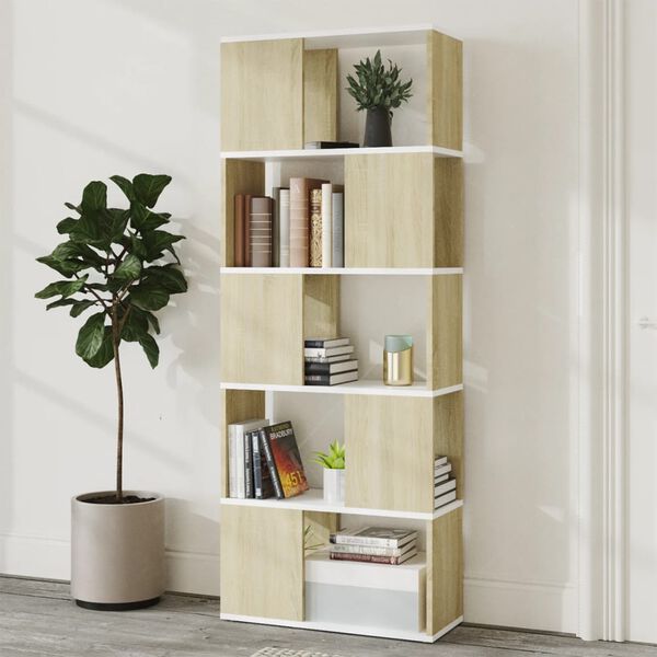 vidaXL B&uuml;cherregal Raumteiler Wei&szlig; Sonoma-Eiche 60x24x155 cm