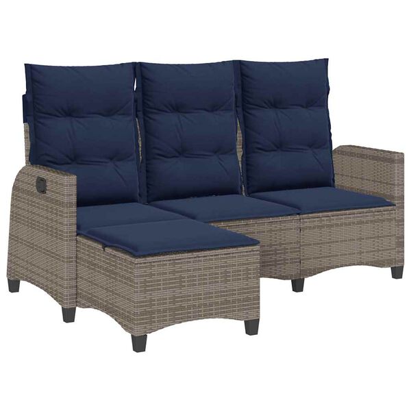 vidaXL Gartensofa mit Liegefunktion Kissen L-Form Grau Poly Rattan