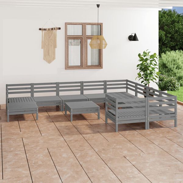 vidaXL 11-tlg. Garten-Lounge-Set Grau Massivholz Kiefer