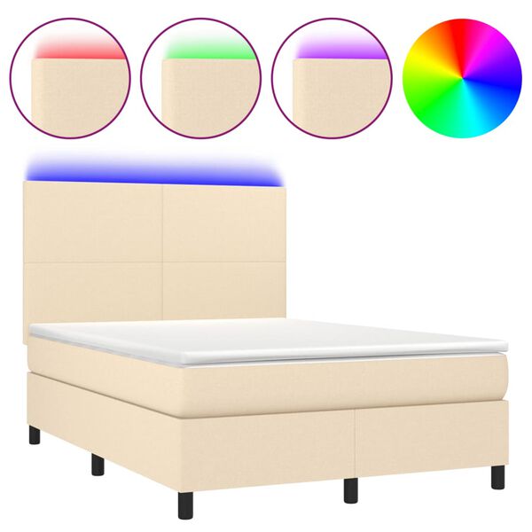 vidaXL Boxspringbett mit Matratze & LED Creme 140x190 cm Stoff