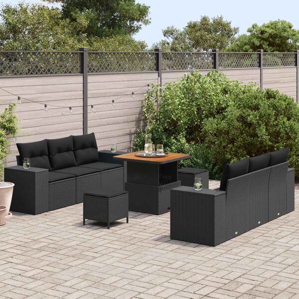 vidaXL Gartensofa-set mit Kissen mit Kissen 9 pcs Schwarz Poly Rattan