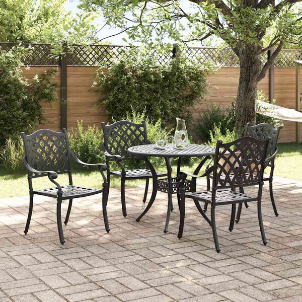 vidaXL Garten Essgruppe 5 pcs Schwarz 90 x 90 x 75 cm Gussaluminium