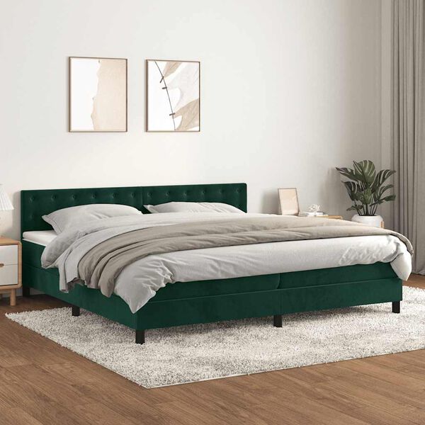 vidaXL Boxspringbett mit Matratze Dunkelgr&uuml;n 200x200 cm Samt