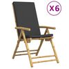 vidaXL Gartenst&uuml;hle 6 Stk. Verstellbar Klappbar mit Kissen Bambus