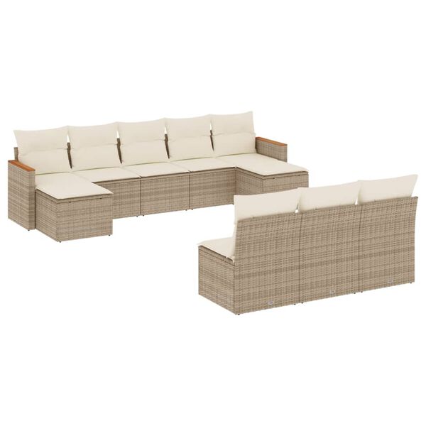 vidaXL 10-tlg. Garten-Sofagarnitur mit Kissen Beige Poly Rattan
