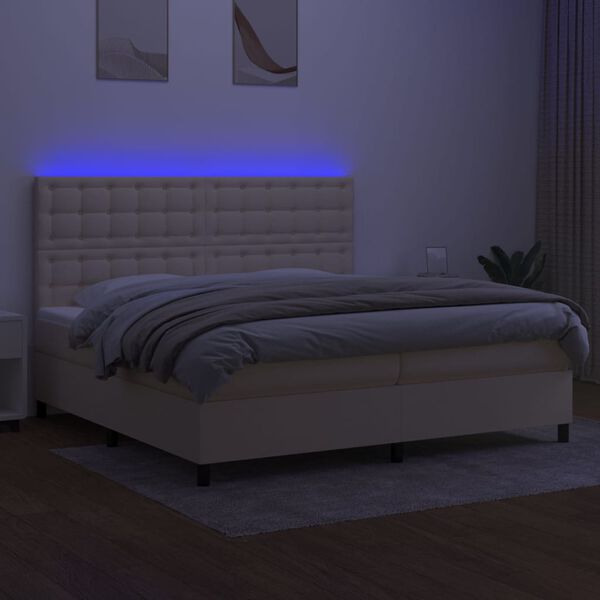 vidaXL Boxspringbett mit Matratze & LED Creme 200x200 cm Stoff