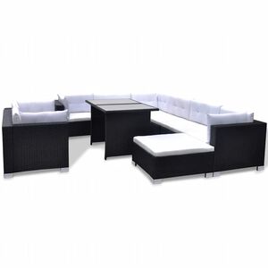 vidaXL 10-tlg. Garten-Lounge-Set mit Auflagen Poly Rattan Schwarz