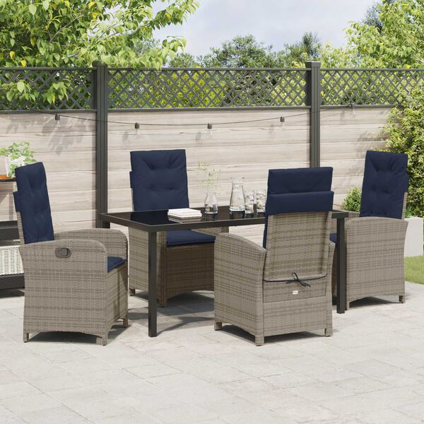vidaXL Garten Essgruppe mit Kissen 5 pcs Grau Poly-Rattan