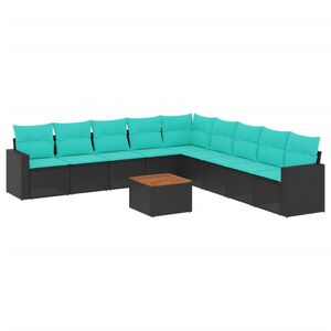 vidaXL 10-tlg. Garten-Sofagarnitur mit Kissen Schwarz Poly Rattan