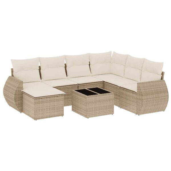 vidaXL 8-tlg. Garten-Sofagarnitur mit Kissen Beige Poly Rattan
