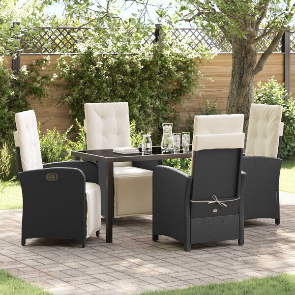 vidaXL Garten Essgruppe mit Kissen 5 pcs Schwarz Poly-Rattan