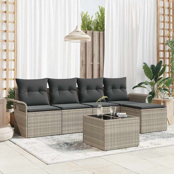 vidaXL Gartensofa-set mit Kissen 6 pcs Hellgrau Poly-Rattan