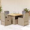 vidaXL 5-tlg. Garten-Essgruppe mit Kissen Beige Poly Rattan