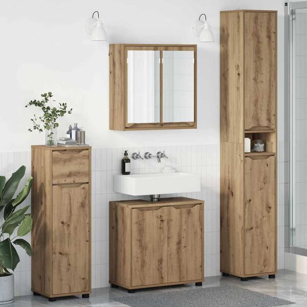 vidaXL Badezimmerm&ouml;bel-Set mit Regal 4 pcs Artisan-Eiche Holzwerkstoff