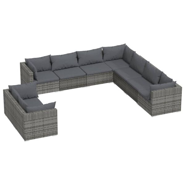 vidaXL 9-tlg. Garten-Lounge-Set mit Kissen Grau Poly Rattan