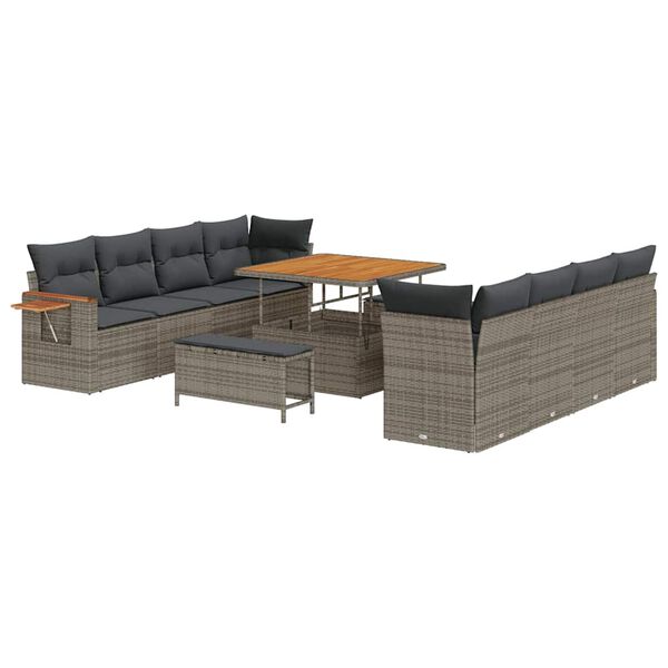 vidaXL Garten-Sofa-Set mit Kissen mit Speicher Grau Poly Rattan