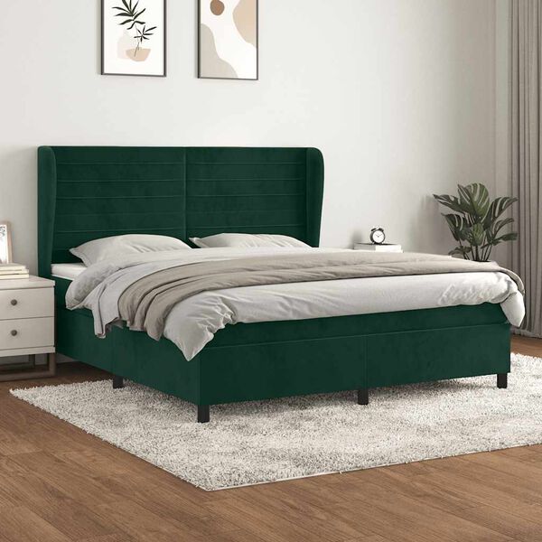 vidaXL Boxspringbett mit Matratze Dunkelgr&uuml;n 180x200 cm Samt