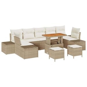 vidaXL Garten-Sofa-Set mit Kissen 10 pcs Beige Poly Rattan