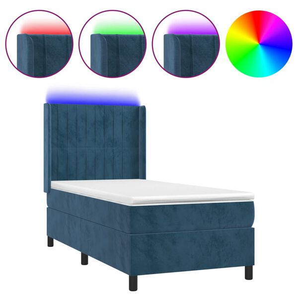 vidaXL Boxspringbett mit Matratze & LED Dunkelblau 80x200 cm Samt