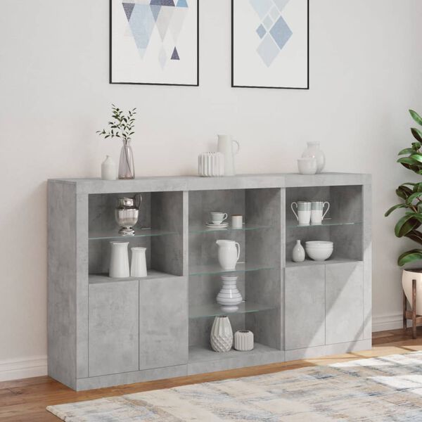 vidaXL Sideboard mit LED-Leuchten Betongrau 181,5x37x100 cm