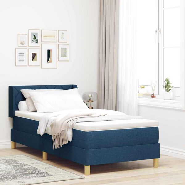 vidaXL Boxspringbett mit Matratze Blau 190 x 90 cm Polyester