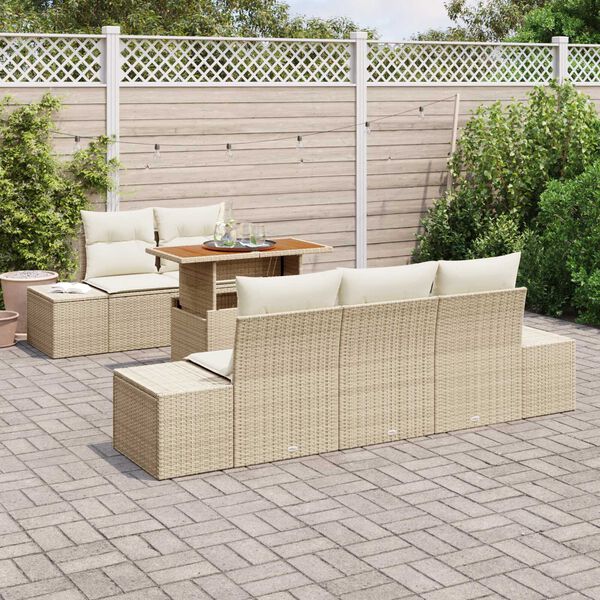 vidaXL Garten-Sofa-Set mit Speicher 6 pcs Beige Poly Rattan