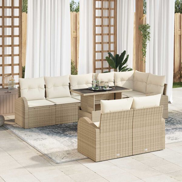 vidaXL Gartensofa-set mit Kissen mit Speicher 9 pcs Beige Poly Rattan