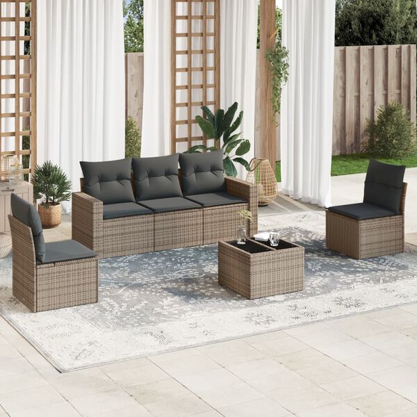 vidaXL 6-tlg. Garten-Sofagarnitur mit Kissen Grau Poly Rattan