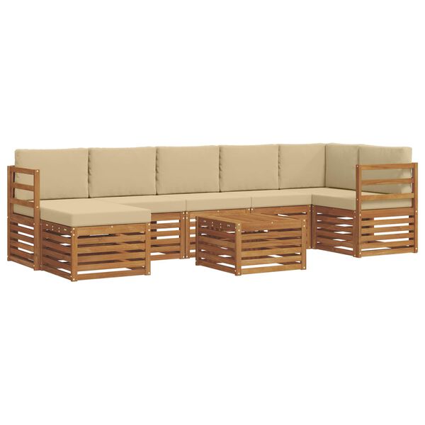 vidaXL Ecksofa Set mit Kissen 8 pcs Natur und Beige Massivholz Akazie