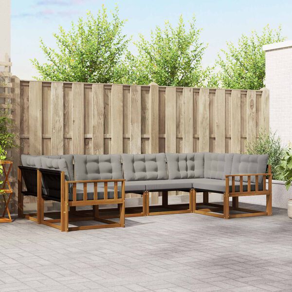 vidaXL Outdoor-Sofagarnitur mit Kissen 6 pcs Nat&uuml;rlich und Hellgrau