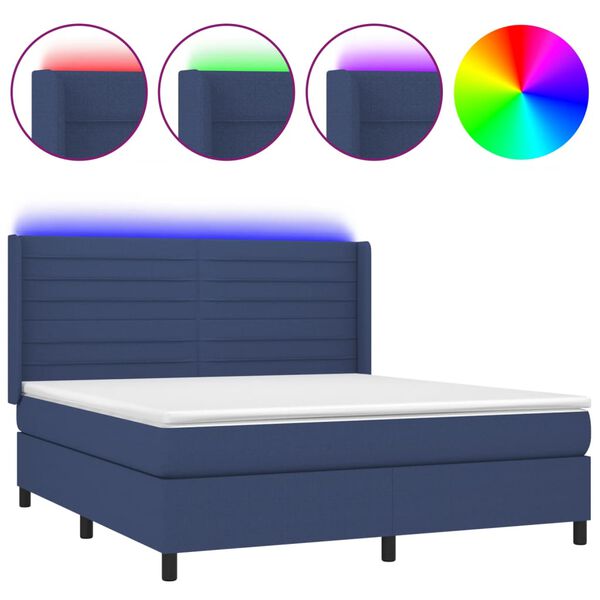 vidaXL Boxspringbett mit Matratze & LED Blau 160x200 cm Stoff