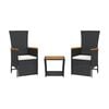 vidaXL 3-tlg. Garten-Essgruppe mit Kissen Schwarz Poly Rattan