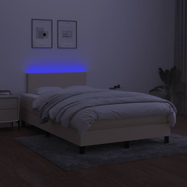 vidaXL Boxspringbett mit Matratze & LED Creme 120x190 cm Stoff